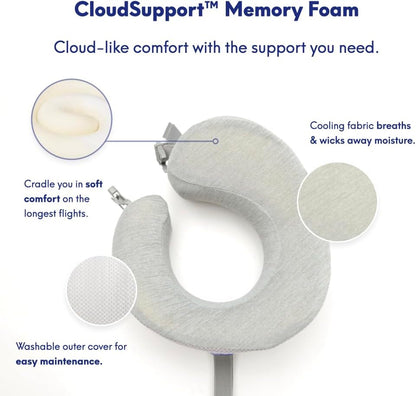 C CUSHION LAB Travel Pillow, Award-Winning Patented Ergonomic Design for Chin & Neck Support Memory Foam Neck Pillow, Compact Airplane Pillow for Traveling, Flight, Car (Gray, Large)
