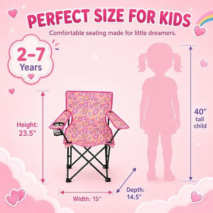 Emily Rose Sea Playful Hearts Kids Folding Camp Chair – Ages 2-7 with Safety Lock