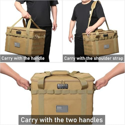 Tactical Camping Storage Bag Utility Tote Bag Camp Kitchen & Trunk Organizer with Combination Lock and Shoulder Strap