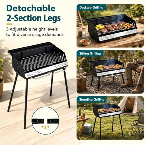 Giantex Portable Charcoal Grill with Detachable Legs, Compact BBQ Grill