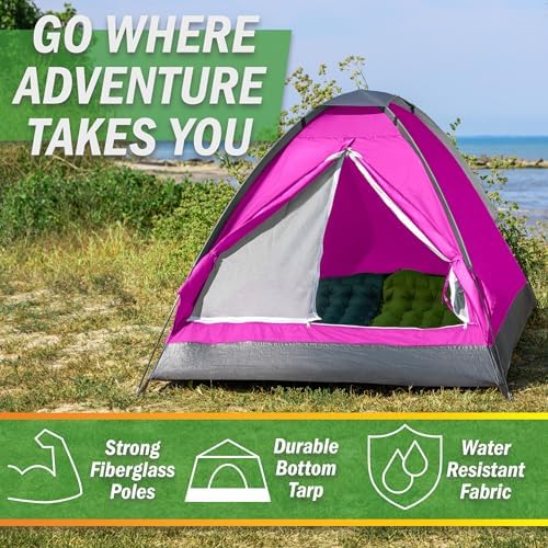 2 Person Camping Tent with Rain Fly and Carrying Bag - Lightweight Outdoor Pop Up Tents for Camping Essentials, Music Festivals, Backpacking, Hiking, or Beach Shelter by Wakeman Outdoors