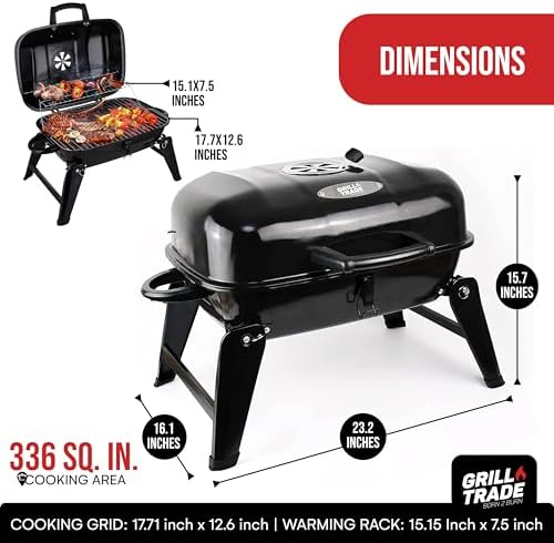 Grill Trade Portable Charcoal Grill - Mini BBQ Grill - Small Table Top Charcoal Grill for Camping, Outdoor Cooking - Foldable Camping Grill for Picnics, Tailgating and Backyard Grilling