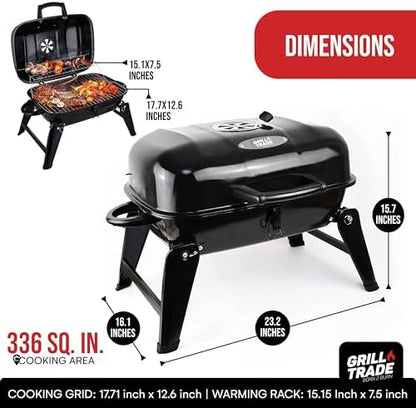 Grill Trade Portable Charcoal Grill - Mini BBQ Grill - Small Table Top Charcoal Grill for Camping, Outdoor Cooking - Foldable Camping Grill for Picnics, Tailgating and Backyard Grilling