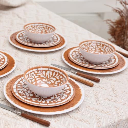 Melamine Plates and Bowls Set - Brown-Yellow