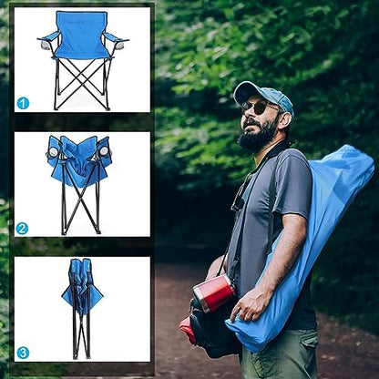 HaSteeL 2PCS Foldable Camping Chairs, Large Beach Chair for Adults, Blue
