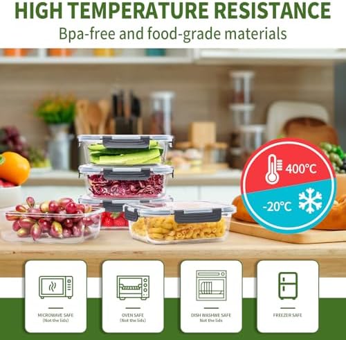 Skroam Large Glass Food Storage Containers with Lids Airtight, 5-Pack 36OZ