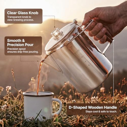 KingCamp Percolator Coffee Pot,304 Stainless Steel,Large Capacity,12 Cup