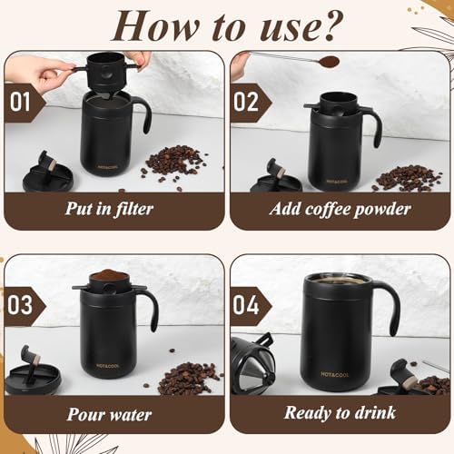 Portable 16oz Pour Over Coffee Maker Set with Spoon and Brush