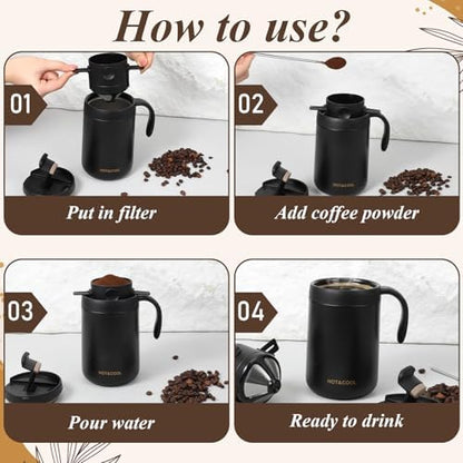 Portable 16oz Pour Over Coffee Maker Set with Spoon and Brush