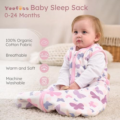 Yoofoss Baby Sleep Sack 0-6 Month 1.5TOG 100% Organic Cotton 2-Way Zipper