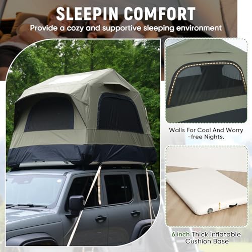 Inflatable Rooftop Tent for Car Truck, 2-3 Person Camping Roof Top Tent with Inflatable Mattress & Ladder for Outdoor Adventure, Easy Set-up