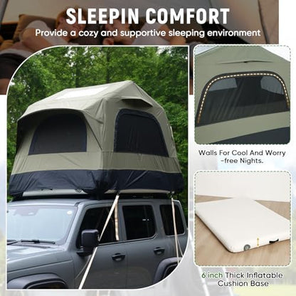 Inflatable Rooftop Tent for Car Truck, 2-3 Person Camping Roof Top Tent with Inflatable Mattress & Ladder for Outdoor Adventure, Easy Set-up