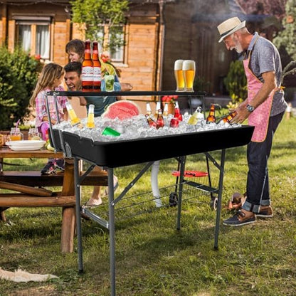 2-Tier Foldable Ice Cooler Table with Drain Hose,Black