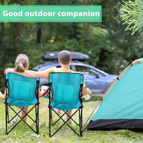 Shellwei 2 PCS Folding Camping Chair with Cupholder and Carry Bag Regular Size Colorful Breathable Portable Lightweight Lawn Chair with Side Pocket for Fishing Hiking Beach Outdoor Activity