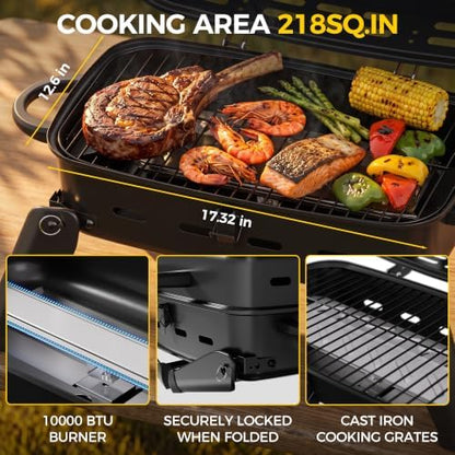 MASTER COOK 10,000 BTU Portable Gas Grill, Tabletop Small Propane Grill with Foldable Legs, Outdoor Compact BBQ for RV, Hiking, Camping, Patio, Tailgate