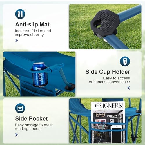 LET'S CAMP Camping Chair 2 Pack Folding Chair with 4-Can Cooler Bag