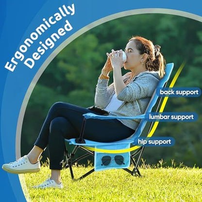 HaSteeL Low Beach Chairs, Folding Camping Lawn Chair for BBQ - Blue