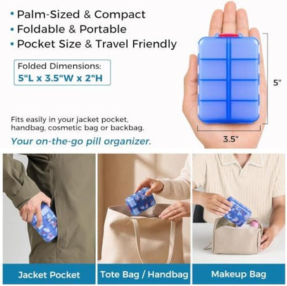 Foldable Portable 7 Day Pill Organizer 2 Times a Day, AM PM Weekly Pill Box