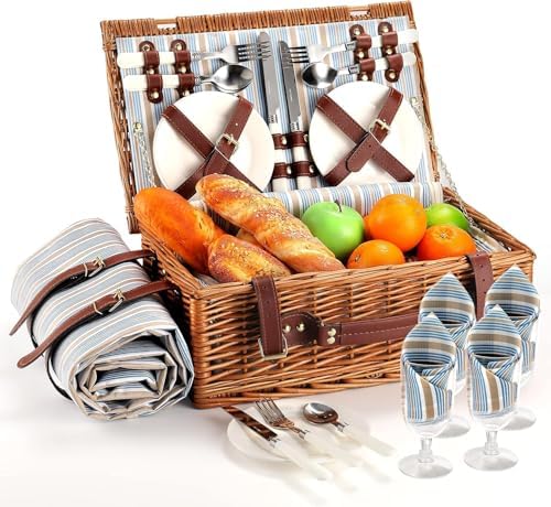 Picnic Basket for 4 Persons with Waterproof Picnic Blanket