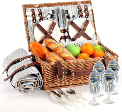 Picnic Basket for 4 Persons with Waterproof Picnic Blanket