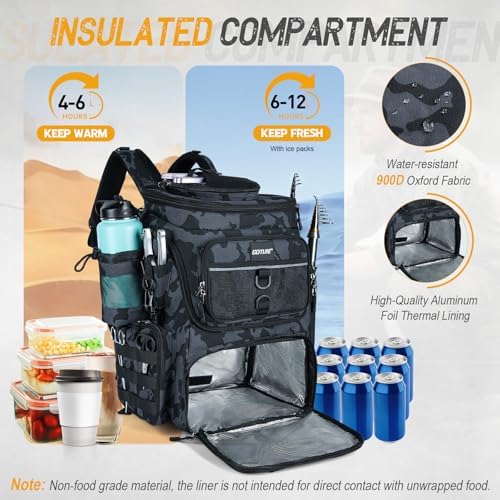 Goture Fishing Backpack with Cooler,55L 900D Tackle Backpack & Rod Holders