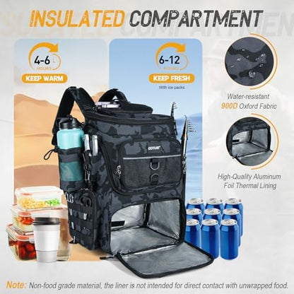 Goture Fishing Backpack with Cooler,55L 900D Tackle Backpack & Rod Holders