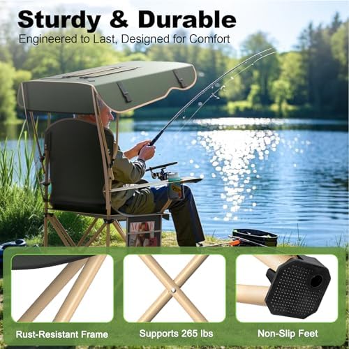VTOY Portable Folding Camping Chair with Canopy, Outdoor Sun Shade Chair