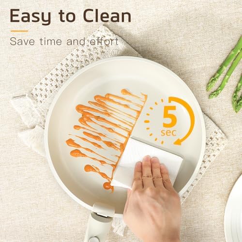 GIPP Pots and Pans Set Non Stick,Kitchen Cookware Set Detachable Handle, Non Toxic Cooking Pan Set with Frying Pans Set,RV Cookware Sets for All Stoves, Cream White, 17PCS