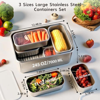 8 PCS Large Stainless Steel Food Storage Containers with Lid and Handle