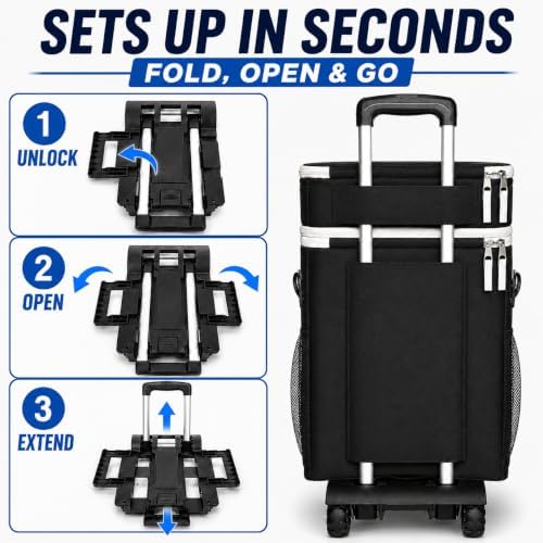 72-Can Large Collapsible Soft Cooler with Wheels, Insulated Leakproof Cooler Bag with Handle, Removable Lunch Box Top, All-Terrain Wheels, Portable Cooler for Beach, Camping, Picnic, Travel