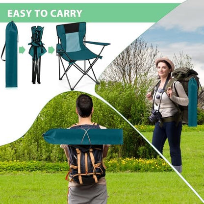 Shellwei 2 PCS Folding Camping Chair with Cupholder and Carry Bag Regular Size Colorful Breathable Portable Lightweight Lawn Chair with Side Pocket for Fishing Hiking Beach Outdoor Activity