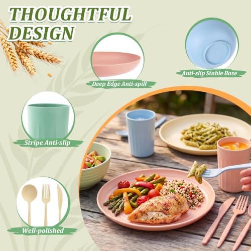 PYRMONT Plates and Bowls Set 28 Pcs Wheat Straw Dinnerware Set(Multilight)
