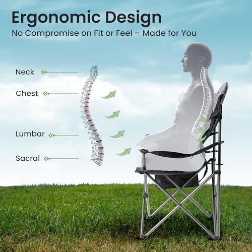 2 Pack Folding Camping Chairs for Adults - High Back Padded Outdoor Lawn Chairs with Lumbar Support & Cup Holder, 400lbs Heavy Duty Portable Camping Chairs Set (Black & Gray, 2 PCS)