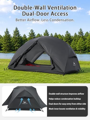 Ultralight 2 Person Backpacking Tent, 4000mm Waterproof Double Layer Free Standing Lightweight Tent, 3 Season Two Person Tent for Camping Hiking Backpacking