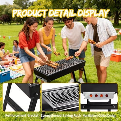 Portable BBQ Grill Home Charcoal Grill and Outdoor Folding Grill, Perfect for Traveling, Outdoor Cooking and BBQ, Camping, Picnics