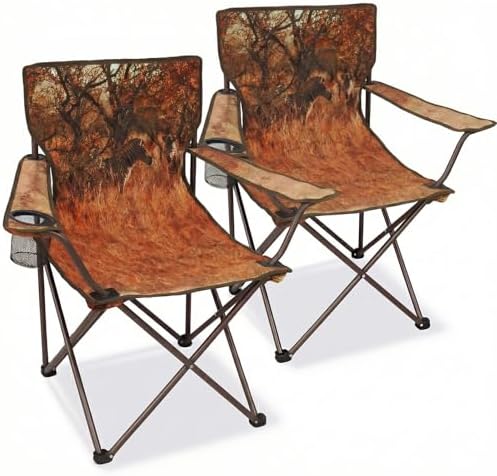 Camping Chairs 2 Pack with Animal Print,Folding Lawn Chair with Cup Holder & Carry Bag for Outdoor,Sports,Beach,Fishing,Sports