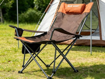 2 Pack Adjustable Folding Camping Chairs with Detachable Footrest and Headrest, Lightweight and Portable, Ideal for Hiking, Travel, Fishing and Outdoor Activities (Orange)