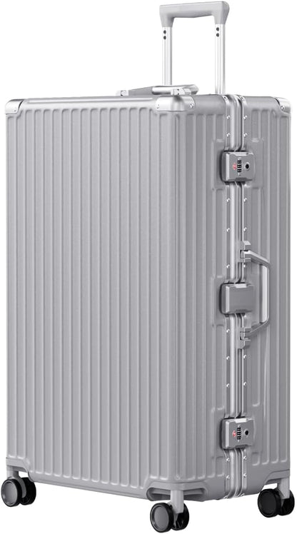 AnyZip Luggage PC+ABS Aluminum Frame Zipperless Checked Luggage Hard Shell Suitcase with TSA Lock Double Spinner Wheels 28 Inch Silver