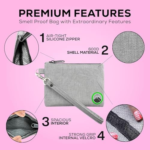 Enjoy Native Small Smell Proof Bag 6" x 4", Odor Resistant, Airtight, Water Resistant, Secure Zipper, Perfect Portable Size, Unisex, Gray, Storage Bag