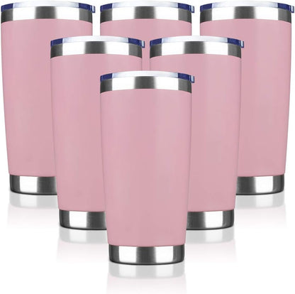 20oz Tumbler Stainless Steel Vacuum Insulated Mug with Lid, Double Wall Travel Mug, Durable Powder Coated Coffee Cup, Suitable for Ice Drinks and Hot Beverage (Pink 6pack)