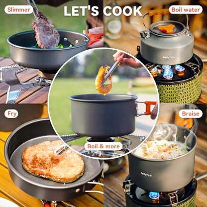 10pcs Camping Cookware Mess Kit, Outdoor Cooking Utensil Set, CT603