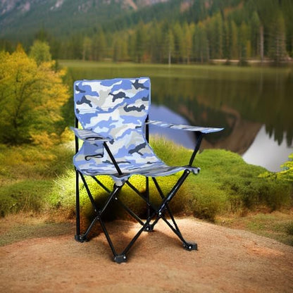 Emily Rose Blue Camo Kids Folding Camp Chair – Ages 2-7 with Safety Lock