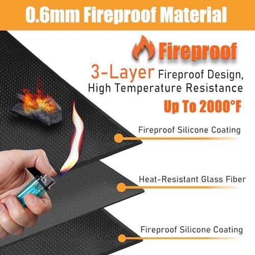 Heat Resistant Mats for Countertop fits Tabletop Grill, 48x24x0.02in, Black