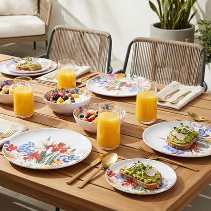 Melamine Dinnerware Set for 4,12 Piece Plates and Bowls,Unbreakable Dishes