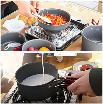 KingCamp 7/9/18Pcs Camping Cookware Mess Kit Camping Cooking Set Non-Stick Hard-Anodized Aluminum Camping Gear Camping Pots and Pans Set with Tableware for Outdoor Backpacking Hiking Picnic Backyard