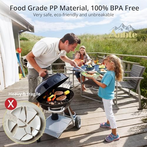Anbte 12pcs Plastic Camping Plates and Bowls Sets for 4, Unbreakable