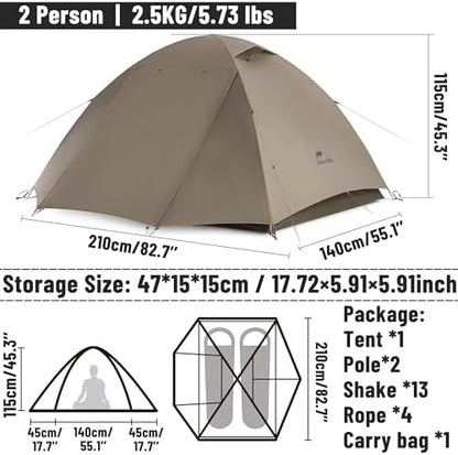 Naturehike Cloud River Tent [2025 Upgrade] - 2-3 Person Lightweight Backpacking Tent, Black Coating for Sun Protection, Windproof & Rainproof, Easy Setup for Camping Hiking Travel, Double Layer Tent