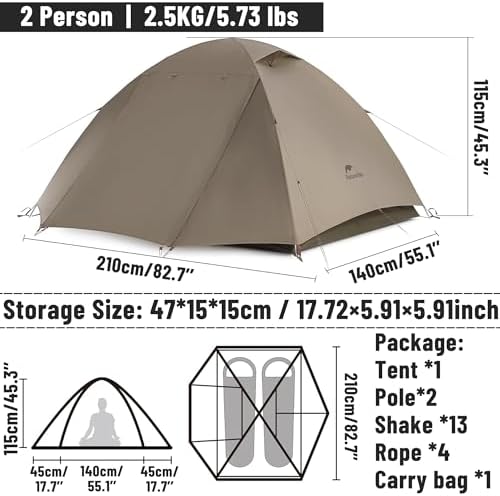 Naturehike Cloud River Tent [2025 Upgrade] - 2-3 Person Lightweight Backpacking Tent, Black Coating for Sun Protection, Windproof & Rainproof, Easy Setup for Camping Hiking Travel, Double Layer Tent