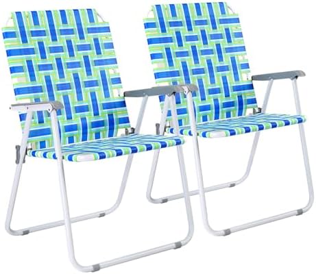 VINGLI Oversized Patio Lawn Chairs Folding 1 Piece, Webbed Folding Chair Outdoor Beach Chair Portable Camping Chair for Yard, Garden (Blue, Oversized)