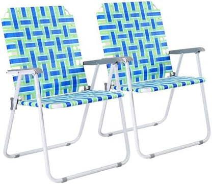 VINGLI Oversized Patio Lawn Chairs Folding 1 Piece, Webbed Folding Chair Outdoor Beach Chair Portable Camping Chair for Yard, Garden (Blue, Oversized)
